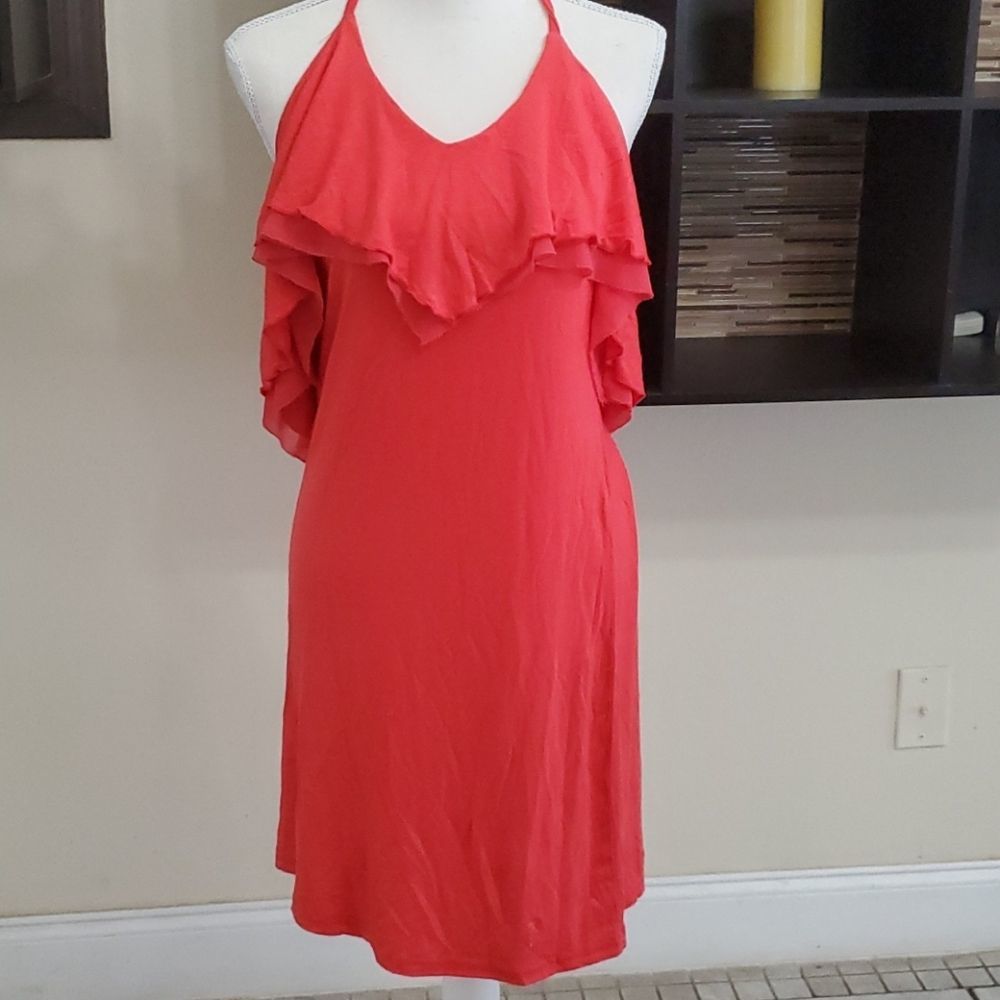 Sexy Y2K Salmon Ruffled Cocktail Nightout Halter Knit Midi Dress M